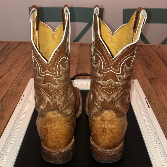 Tony Lama Smooth Ostrich Cowboy Boots - Square Toe - Picture 6 of 8
